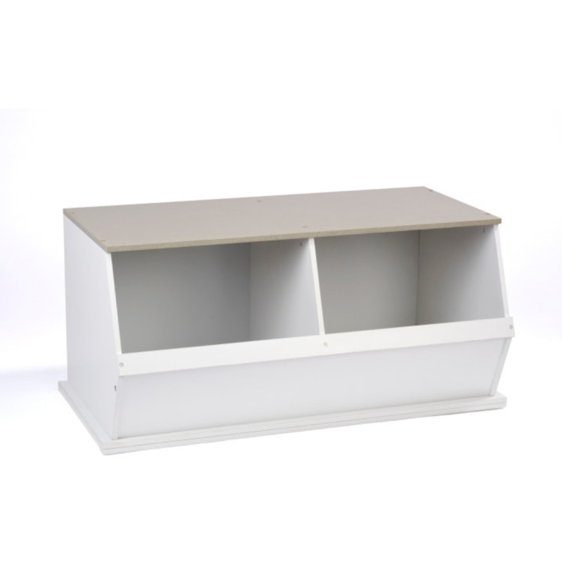 Two Bin Stackable Storage Cubby – White/Gray Woodgrain