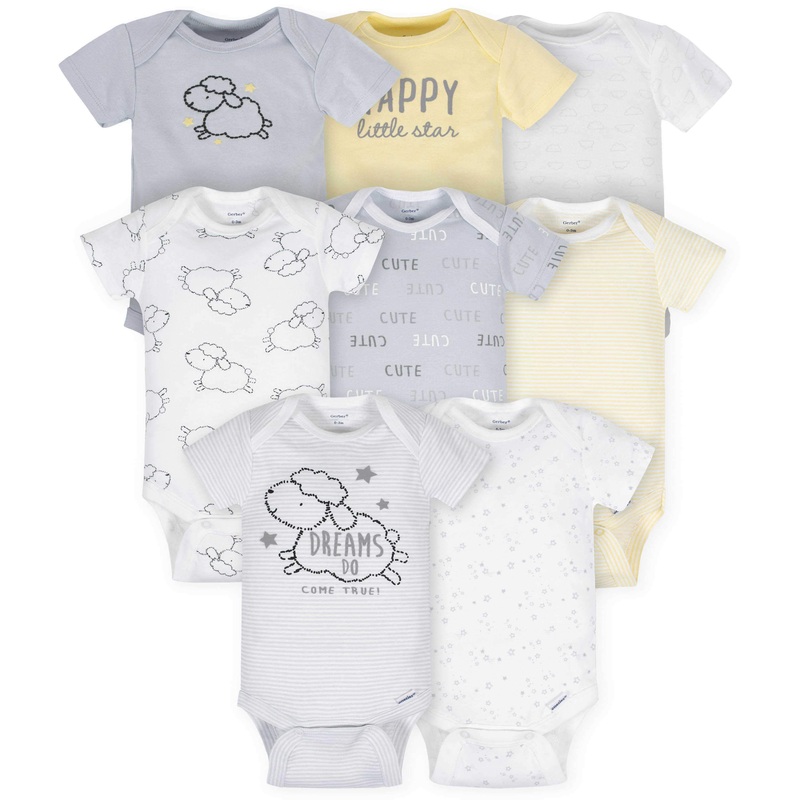 8-pack Baby Neutral Sheep Short Sleeve Onesies Bodysuits, 12M