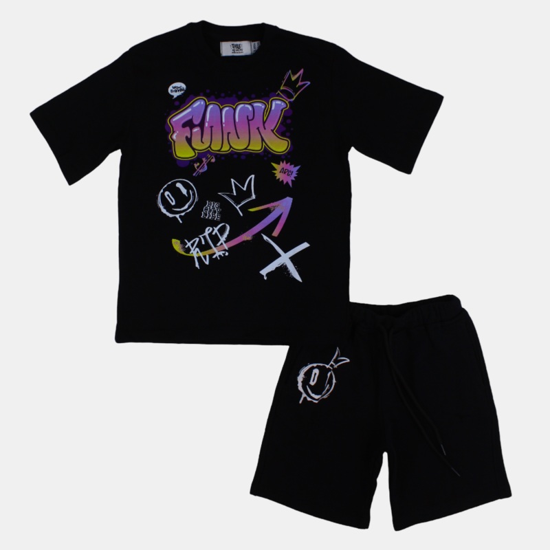 Girls Cotton Short-Sleeved Pajama  Black Funky Design