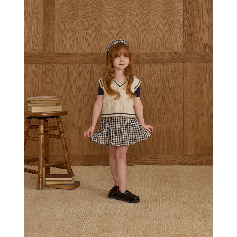 Pleated Mini Skirt – Navy Check