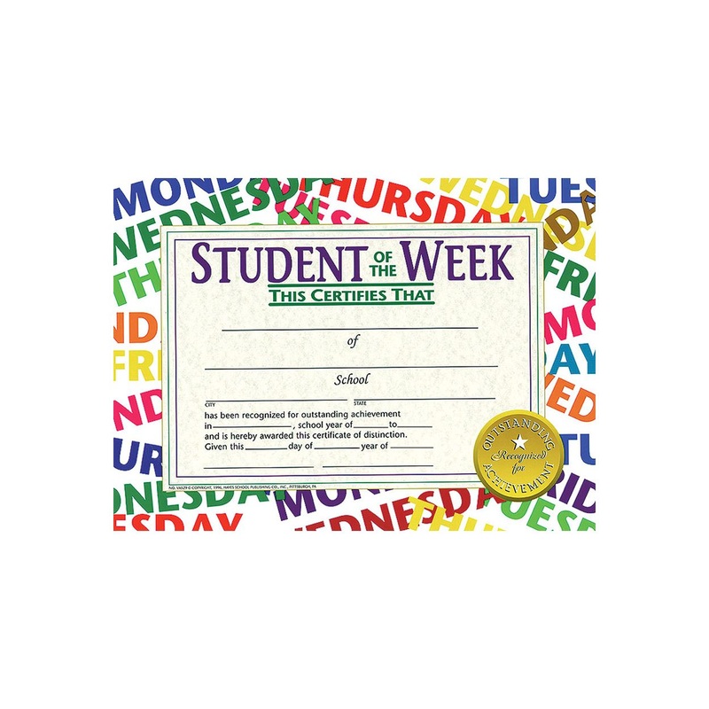 Student of the Week Certificate, 8.5″ x 11″ – Pack of 30
