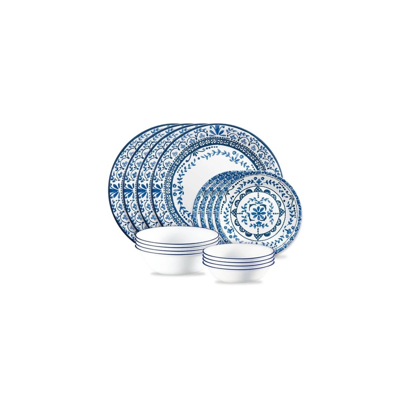 16pc Vitrelle Portofino Dinnerware Set: Floral Botanical Plates & Dishes, Service for 16, Dishwasher-Safe