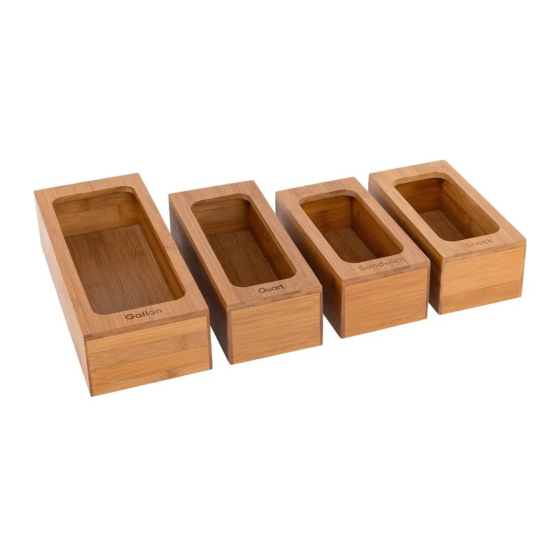 4-Piece Bamboo Food Storage Bag Holder Set – Natural
