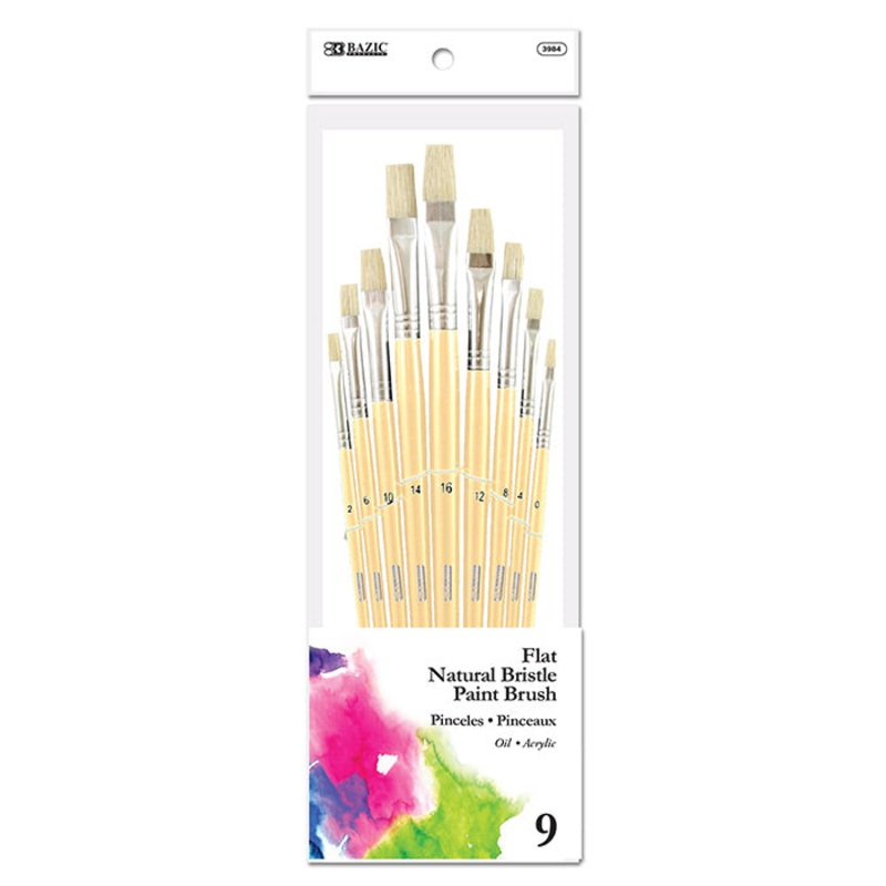 BAZIC Flat Natural Bristle Paint Brush (9/Pack)