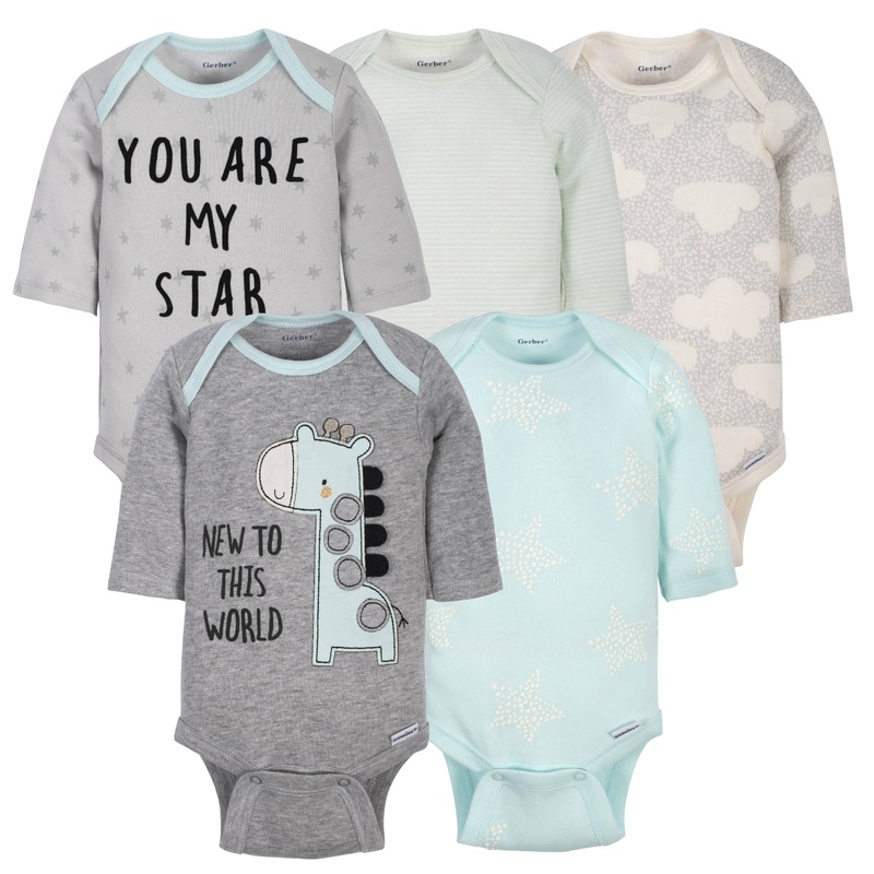 5-Pack Baby Giraffe Long Sleeve Onesies Bodysuits