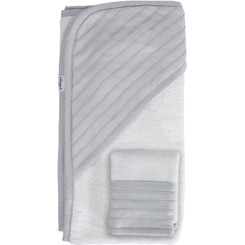 Hello Spud Organic Cotton Hooded Towel and Washcloth Set – Pintuck Gray