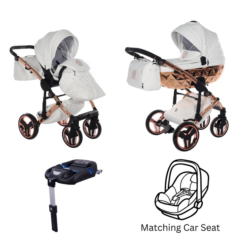 JUNAMA HANDCRAFT ENZO WHITE ROSE GOLD – 4IN1 (INCLUDES CAR SEAT & ISOFIX BASE)