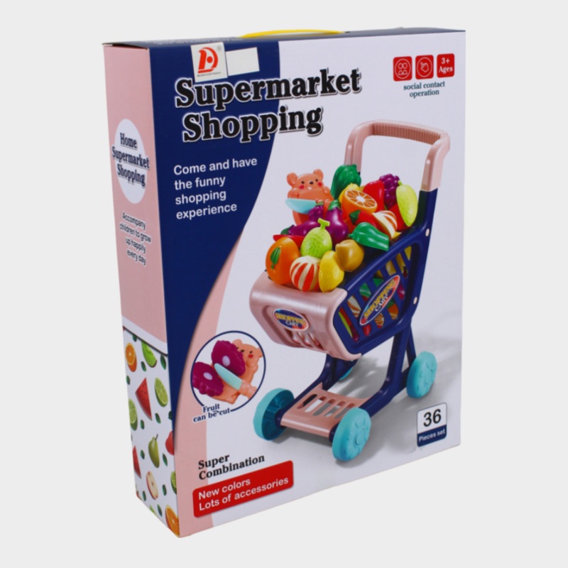 Kids Shopping Cart with Cutting Vegetables  Navy Blue