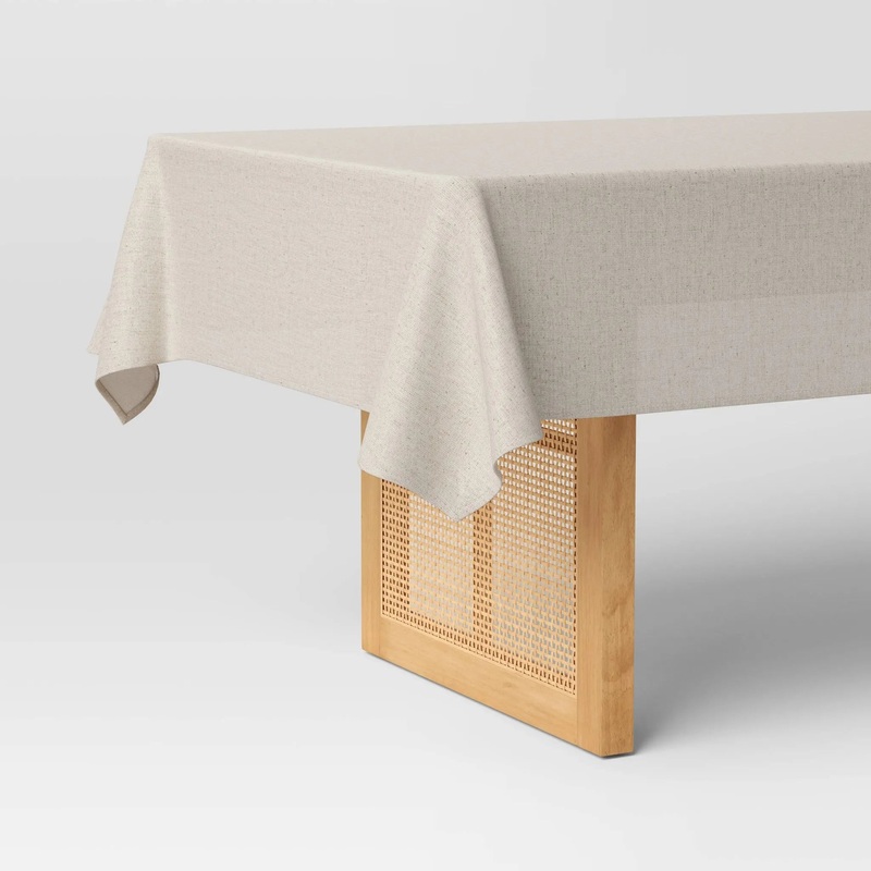 104″x60″ Linen Blend Tablecloth Cream – Threshold: Solid Rectangle, Cotton & Linen, Machine Washable