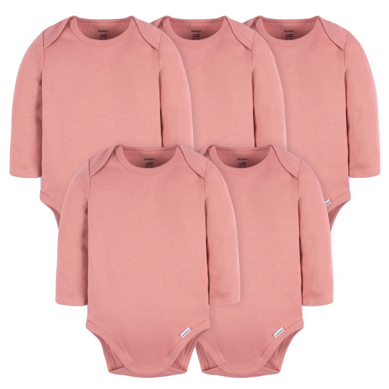 5-Pack Baby Mauve Pink Premium Long Sleeve Onesies Bodysuits
