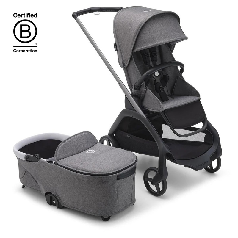 Bugaboo OPEN BOX Dragonfly Complete Lightweight Compact Stroller + Bassinet – Graphite / Grey Melange / Grey Melange