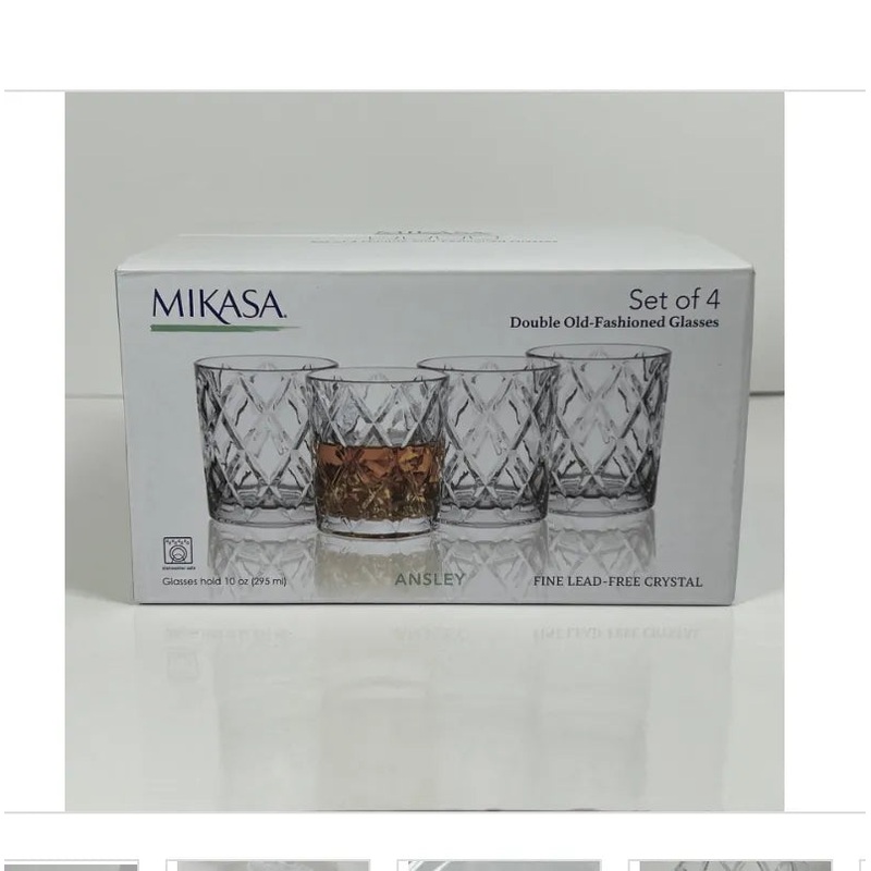 Double Old Fashioned Fine Lead-Free Crystal Glasses Set of 4