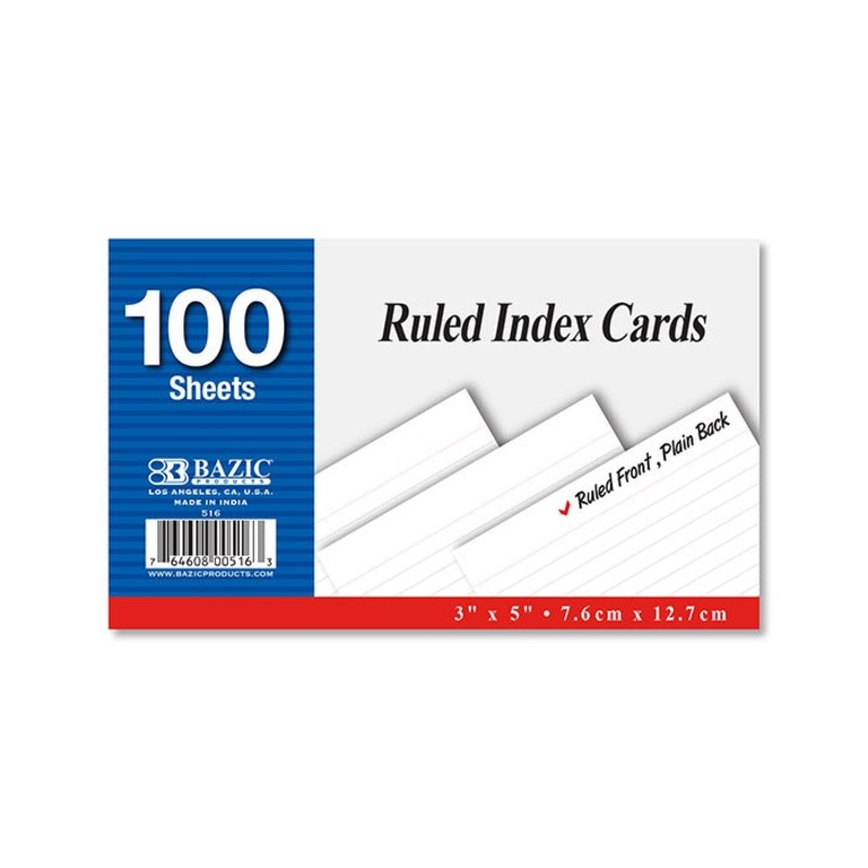 Index Card 100 Ct. 3″ X 5″ Ruled White Index Card