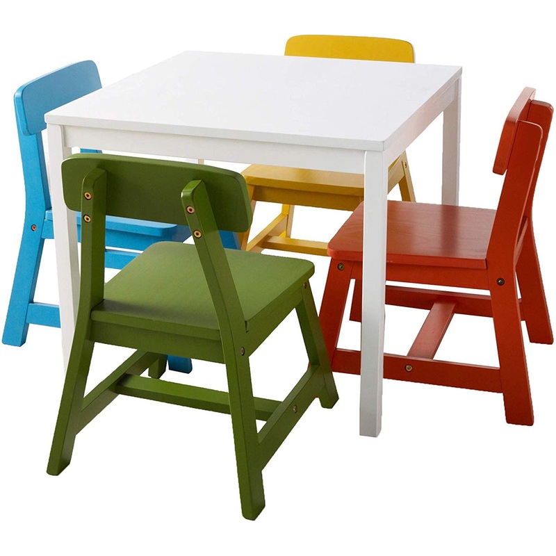 Lipper International 5-Piece Child’s White Square Table & Multicolor Chairs
