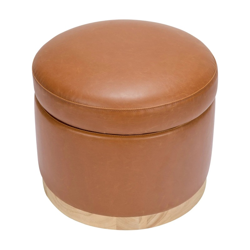Naka Storage Ottoman with Light Wood Base – Vegan Tan