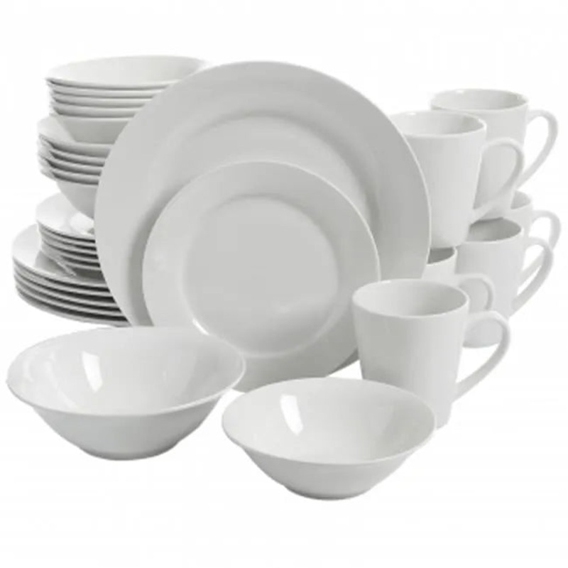 Noble Court Ceramic Dinnerware Set, 30 Pieces in White