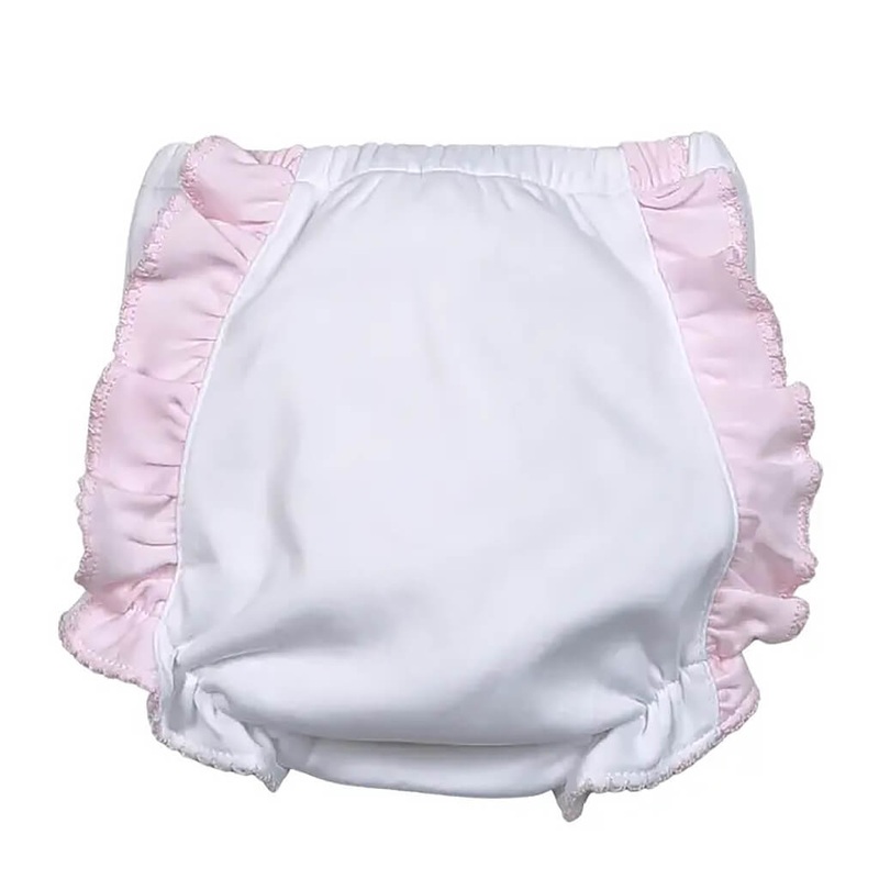 Diaper Cover White/Pink Ruffle
