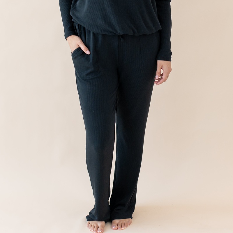 Women’s Ribbed High Waisted Wide Leg Pant in Midnight