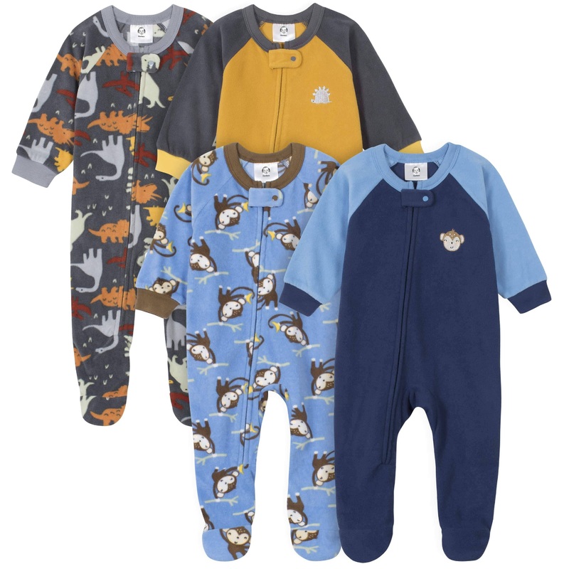 Gerber 4-Pack Baby Boys Monkeys & Dinos Fleece Pajamas