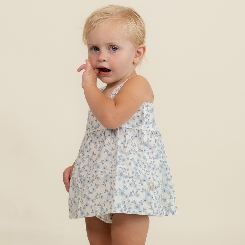Makemake Organic Scalloped Top & Bloomers Set | Blue Vines
