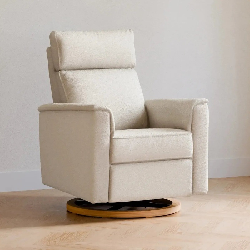 Monogram by Namesake – Willa Power Recliner w/ Adjustable Headrest – Ivory Boucle + Wood Base (Exclusive)