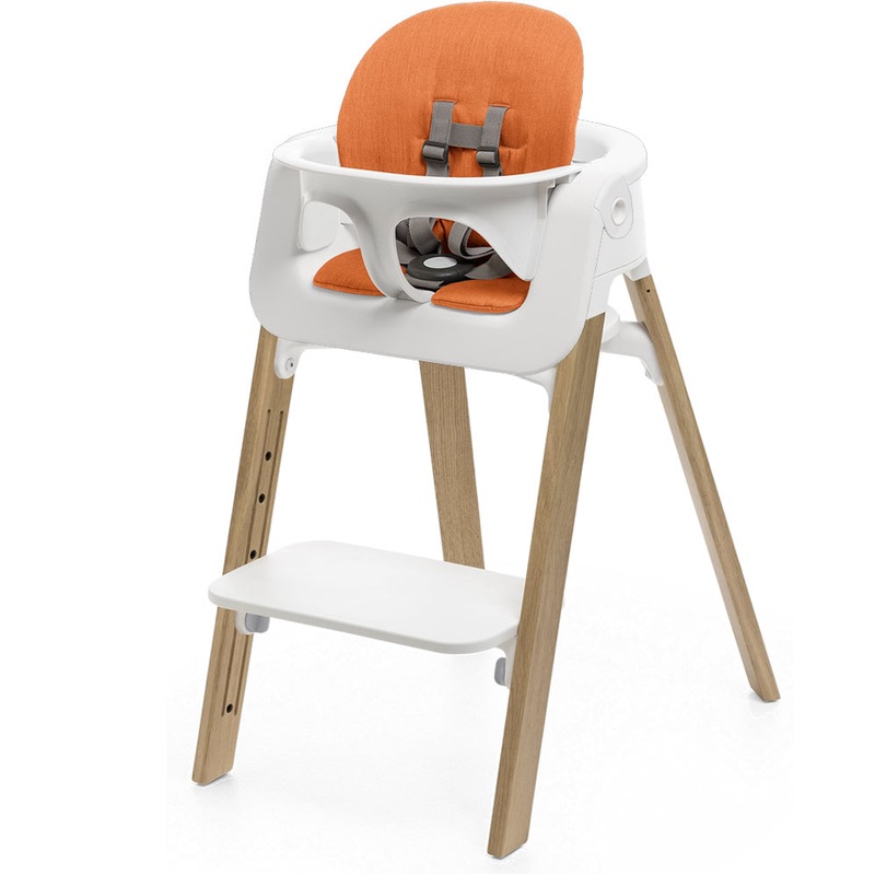 Stokke Steps Chair + Cushion (No Tray) – White/Oak Natural/Orange