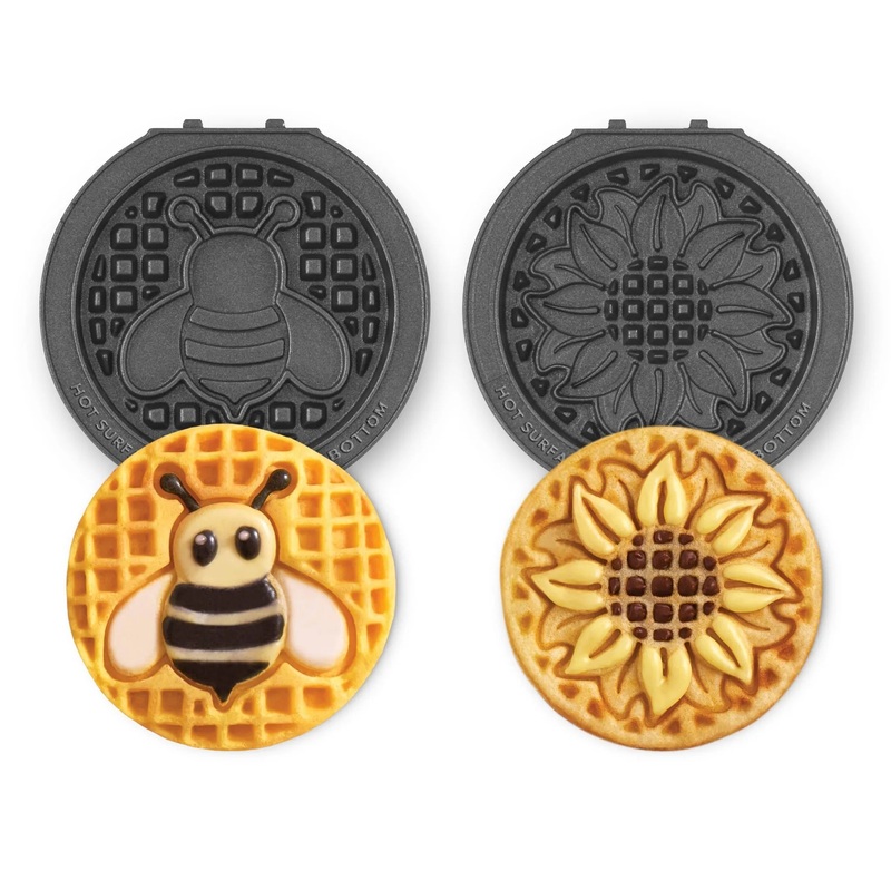 2pc Removable Plate Set Sunflower & Bee: Multicolor Nonstick Waffle Maker, Aluminum, Hand Wash, 4″ Grill Surface