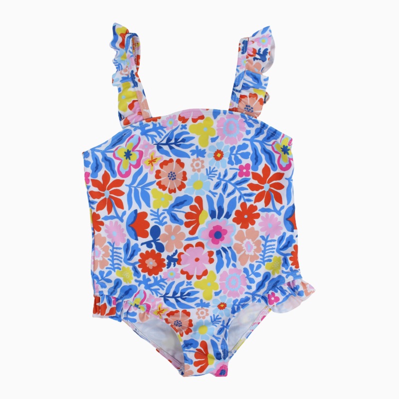 Girls Swimsuit  White with Floral Print