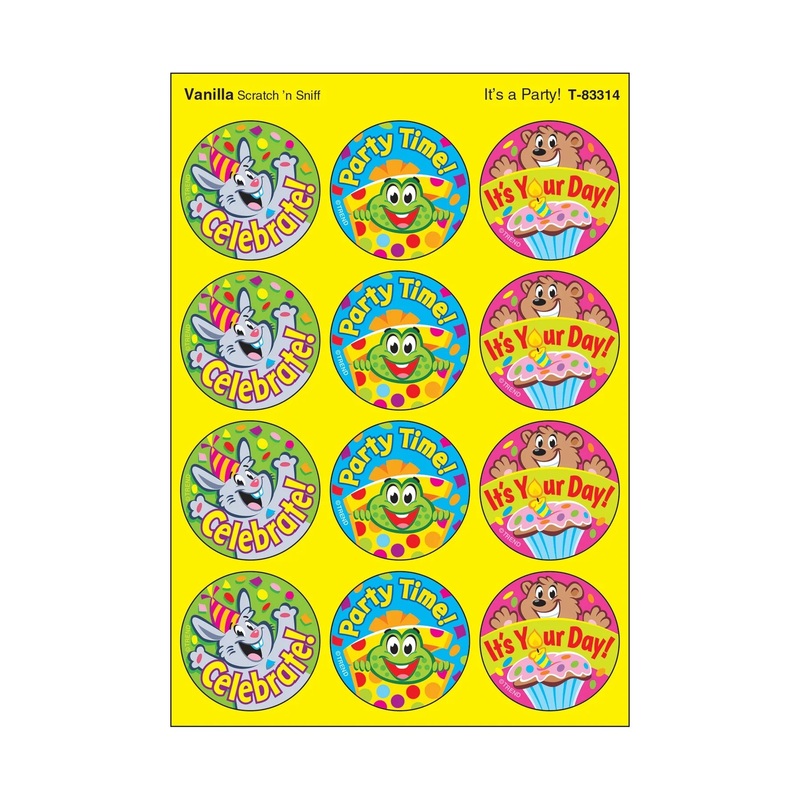 It’s a Party!, Vanilla scent Scratch ‘n Sniff Stinky Stickers  Large Round