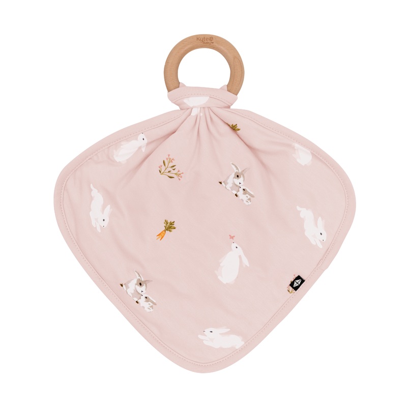 Lovey in Blush Rabbit with Removable Wooden Teething Ring