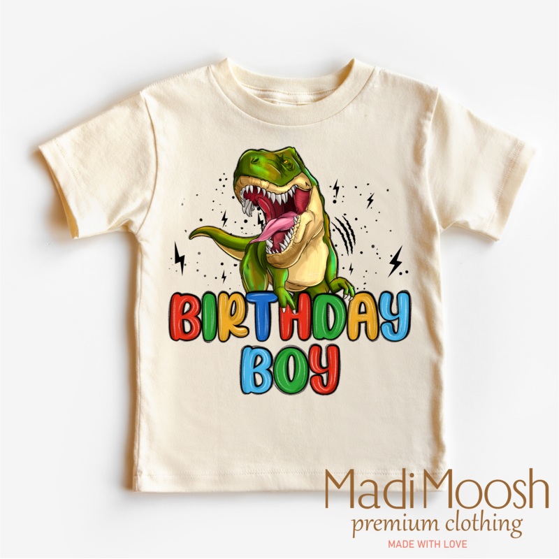 Madi Moosh Dinosaur Birthday Boy Shirt – T-Rex Birthday: Natural / 2T Kids