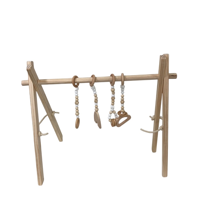 Poppyseed Play Wooden Baby Gym, Natural Wood w/ White Toys