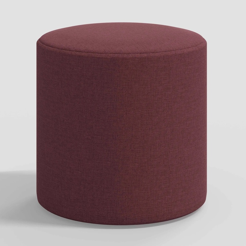 Round Thalia Ottoman in Textured Linen Zuma Oxblood