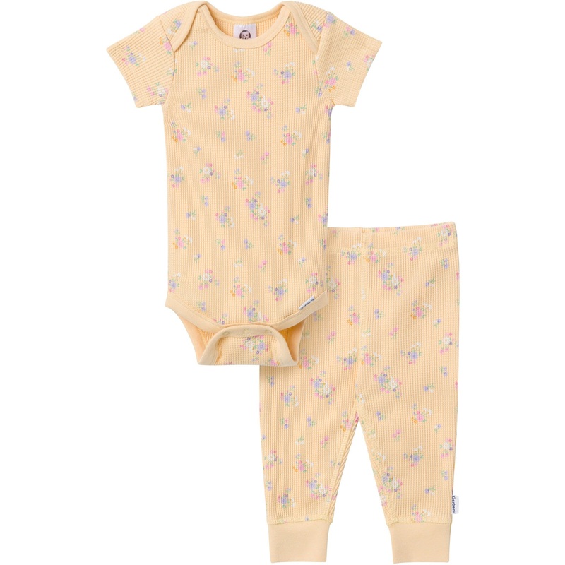 2-Piece Baby Girls Yellow Floral Onesies Bodysuit and Pants Set