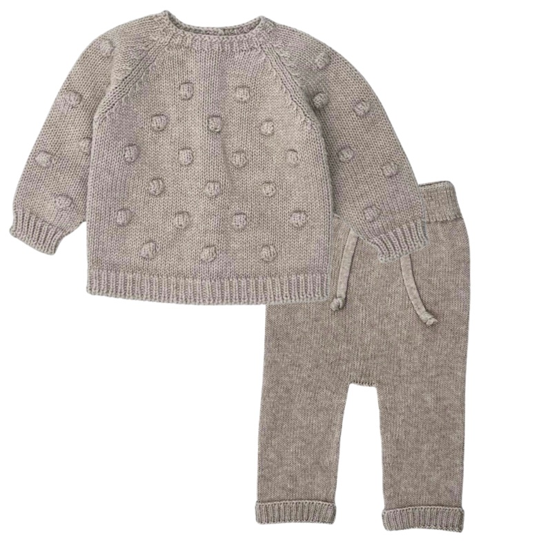 Li + Me – Knit Pom Pom Cardigan + Pant Set – Toasted