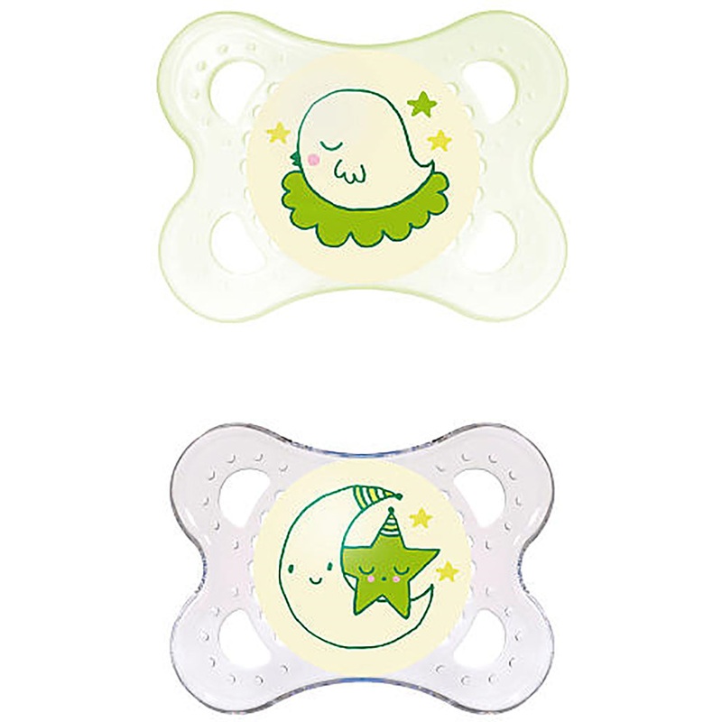 MAM Baby Night Glow in the Dark 0-6m Pacifiers 2 Pack – Neutral