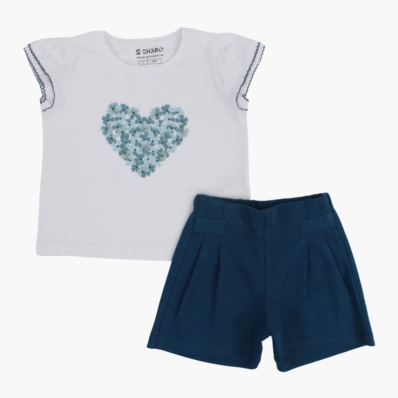 Girls 2-Piece Outfit Set – Floral Heart Design