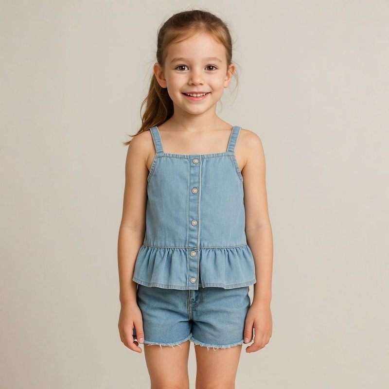 Girls Denim Blouse – Strappy Design