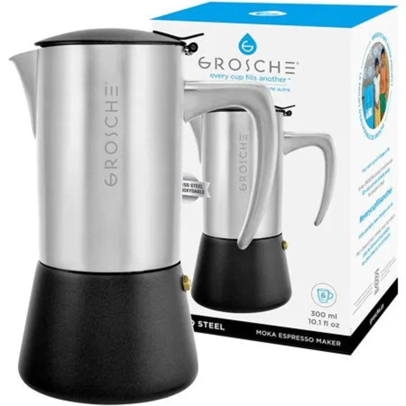Milano Steel Stainless Steel Stovetop Espresso Maker Moka Pot 6 Espresso Cup Size 10 Oz