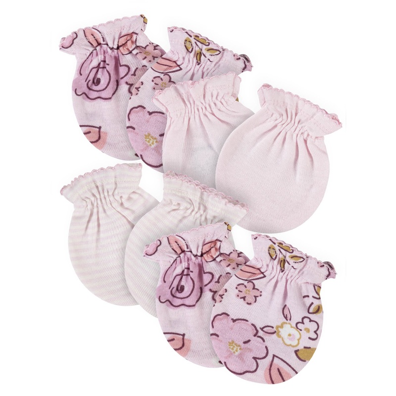 4-Pack Baby Girls Floral Princess No Scratch Mittens