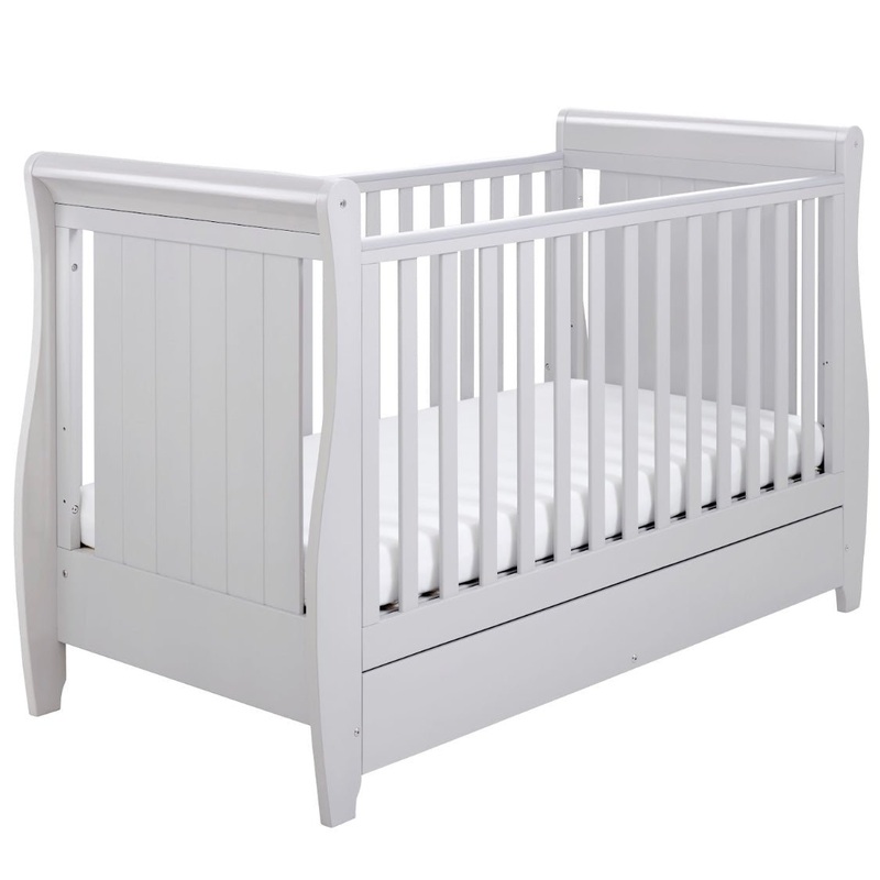 Babymore Stella Sleigh Drop Side Cot Bed – Grey