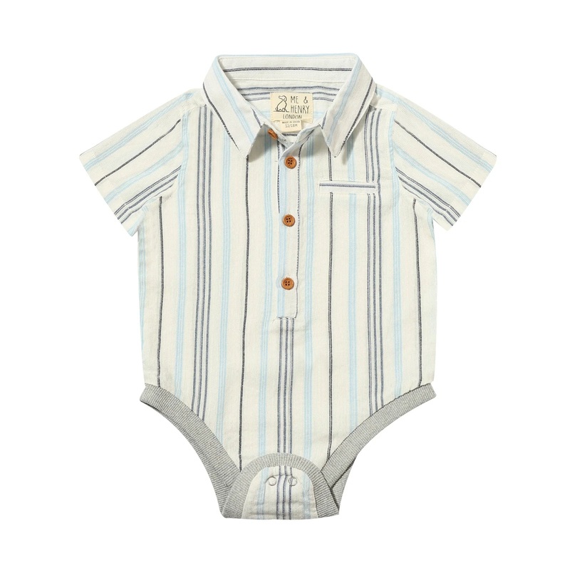 Helford Short Sleeved Bodysuit – Navy, Blue and White Wide Stripe