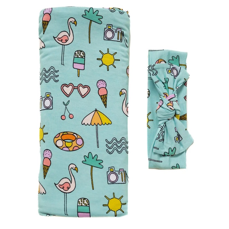 Little Sleepies Bamboo Viscose Swaddle + Headband Set – Pool Party