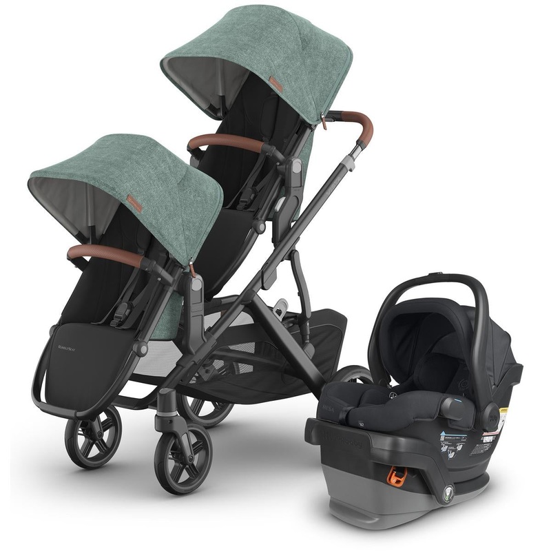 UPPAbaby Vista V3 Double Stroller with RumbleSeat V3 + Mesa V2 Travel System Bundle – Gwen / Jake