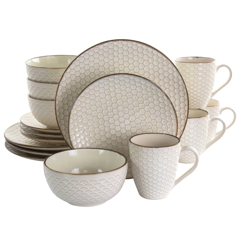 16pc Stoneware Honey Dinnerware Set White – Botanical Pattner
