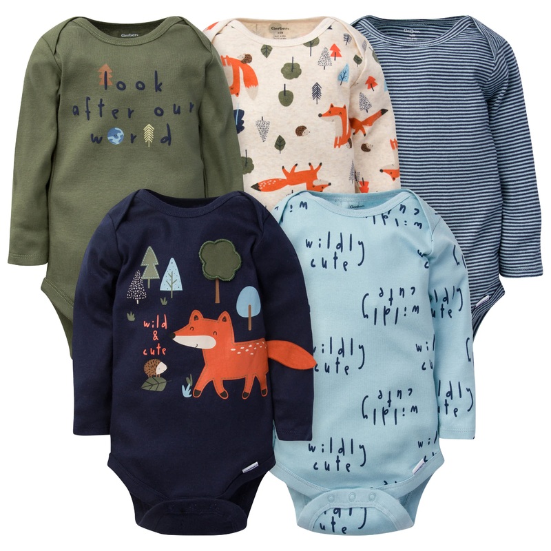 5-Pack Baby Boys Fox Long Sleeve Onesies Bodysuits