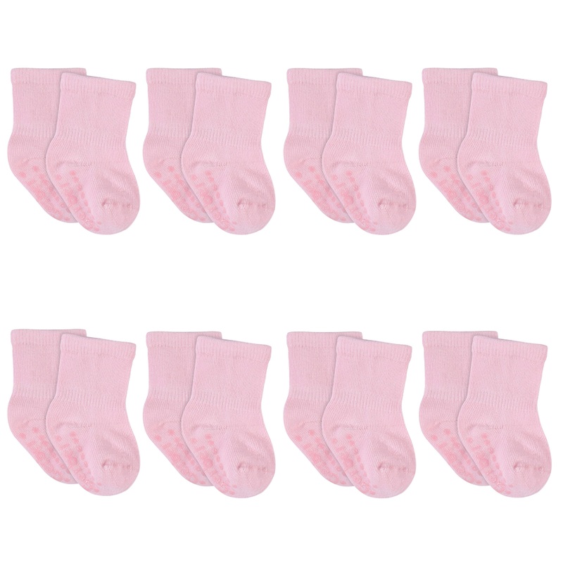 8-Pack Baby & Toddler Light Pink Wiggle Proof Jersey Crew Socks