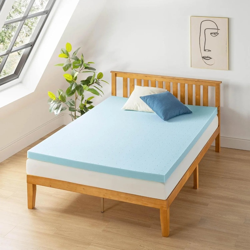 Best Price Mattress 2 Inch Ventilated Memory Foam Mattress Topper  Twin XL Blue (See Description)