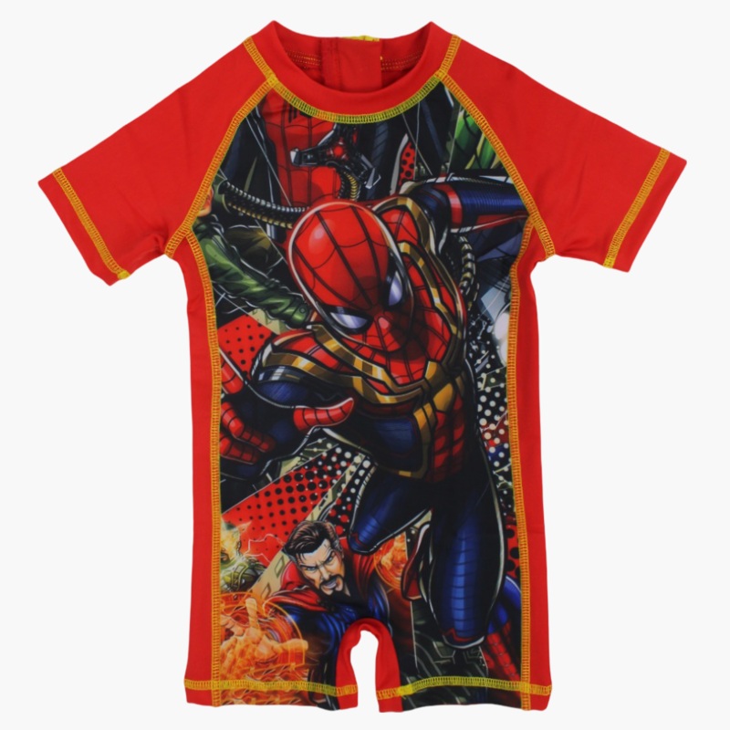 Boys Overall Swimsuit – Red with Spider-Man Print