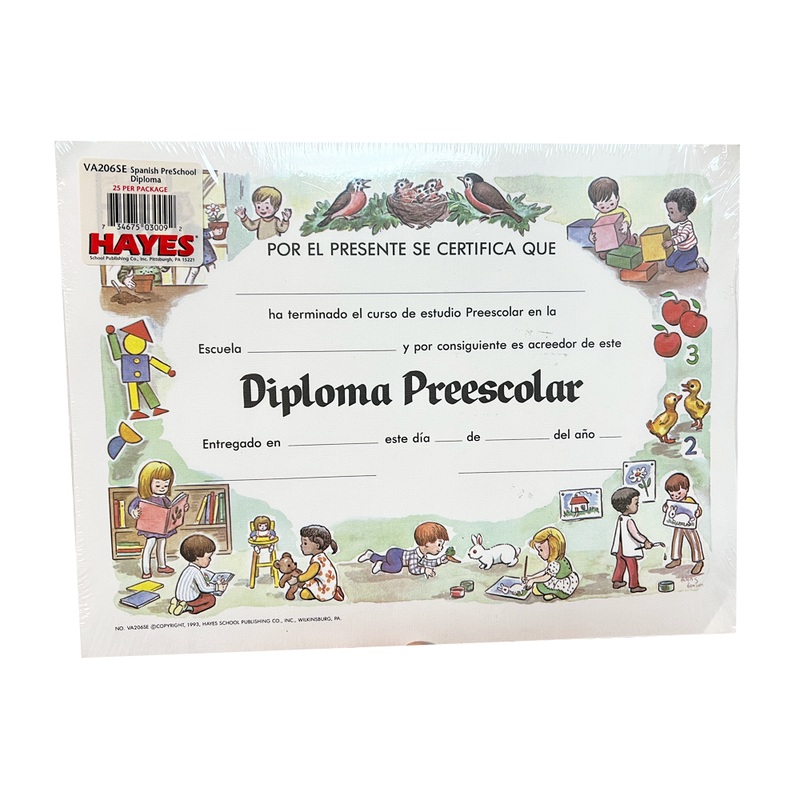Spanish PreSchool Diploma 25 Per Pack
